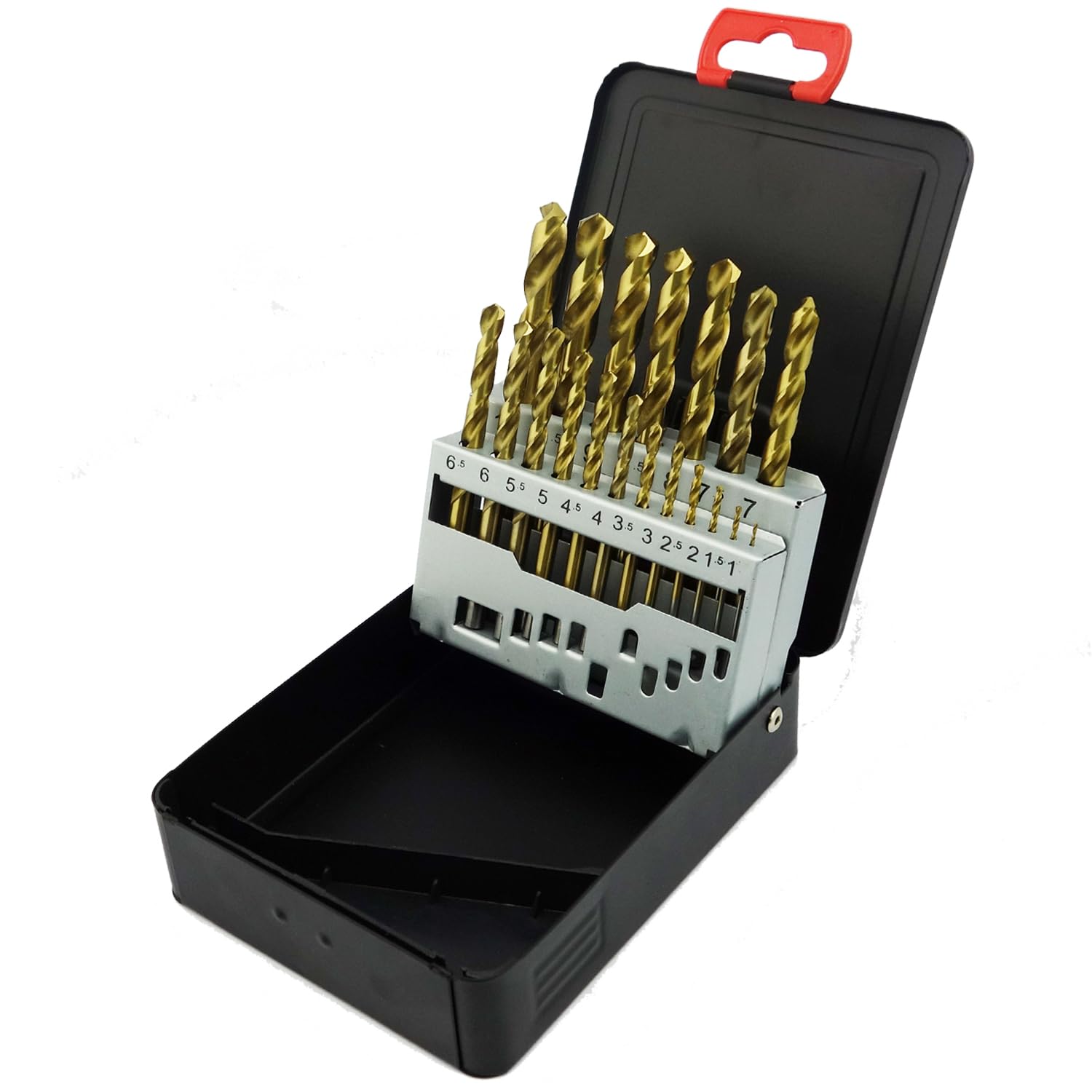 NORTOOLS Drill Bit Set,19 pcs Titanium Nitride Coated HSS Round Shank Drill Bits for Steel, Soft Metal, Wood & Hard with Protective Storage Case 1.0-10.0 x 0.5 mm