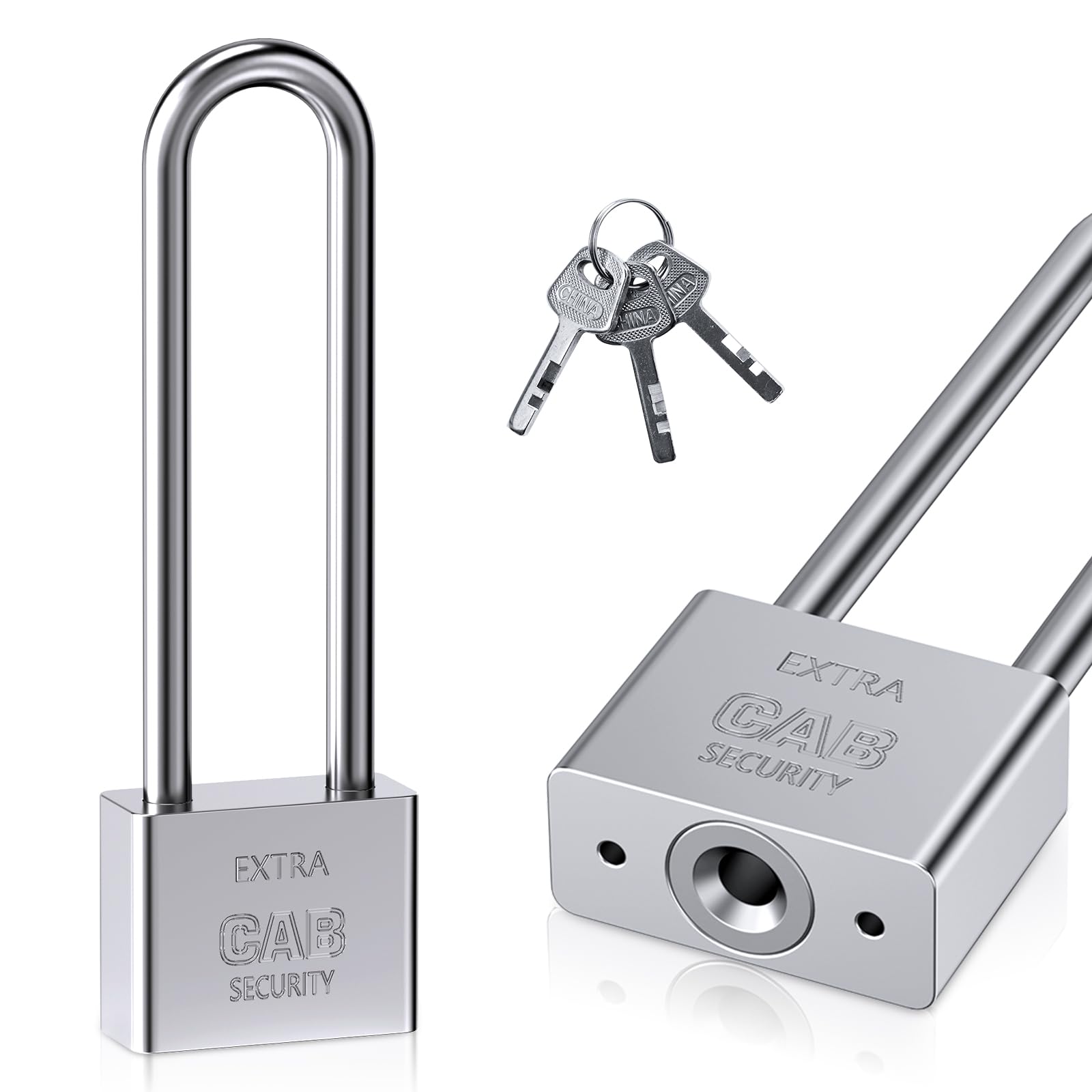 Lengthened Padlock with 3 Keys, 40mm Long Shackle Padlock High Security Locker Heavy Duty Keys Lock for Warehouses Container Doors Garage Shed Gates Bicycle