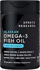 Sports Research Triple Strength Omega 3 Fish Oil - Burpless Fish Oil Supplement w/EPA & DHA Fatty Acids from Single-Source Wi