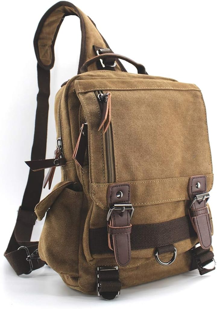 Jiao Miao Canvas Shoulder Backpack Travel Rucksack Sling Bag Cross Body Messenger Bag