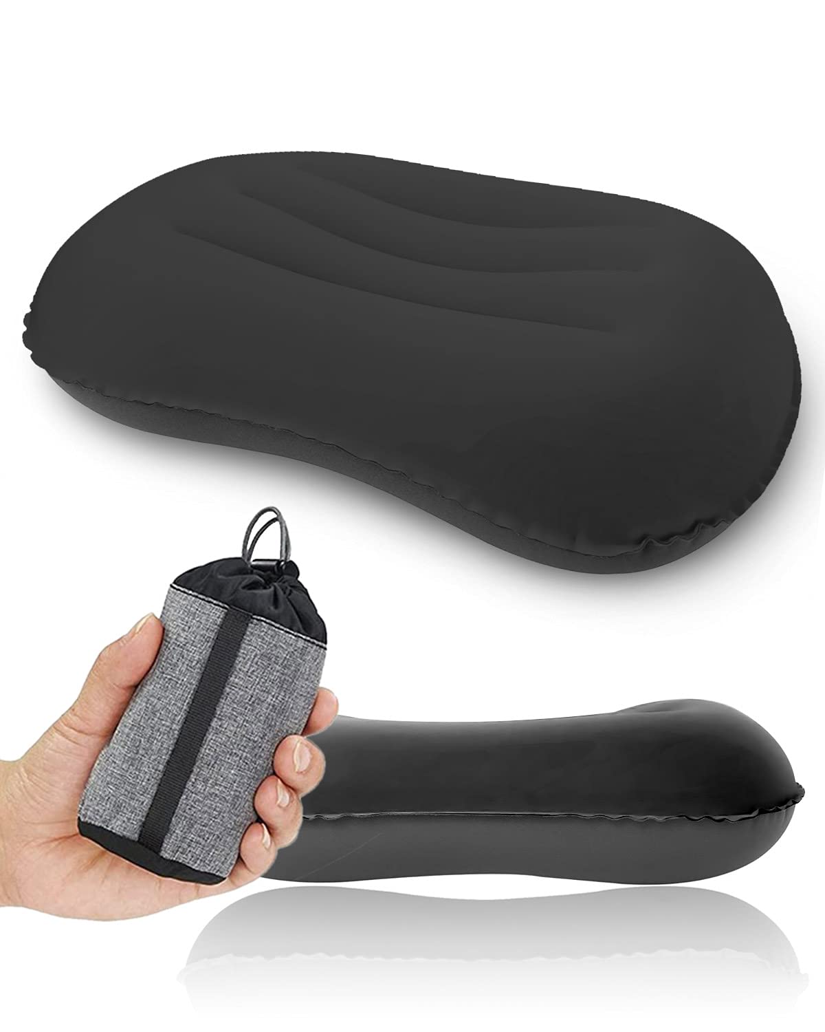 YUANYU Ultralight Camping Pillow, Compressible, Compact, Comfortable, Ergonomic Inflatable with Storage Bag, for Neck & Lumbar Support for Hiking, Camping, Traveling, Black Small Pillow, 44*28*11cm