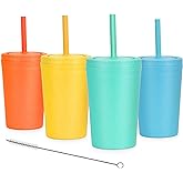 Homestockplus Reusable Wheat Straw Cups with Lids and Silicone Straws, 10 Oz Chip Resistant E-Co Friendly Small Water Cups for Milk, Drinks, Smoothies - 4 Colors