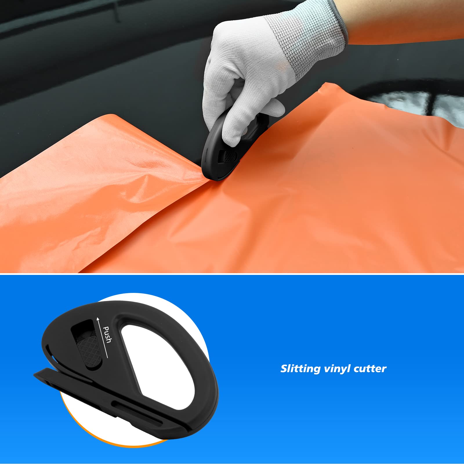 EHDIS 7 Stück Folierungs Werkzeug Auto Folierung Set Vinyl Wraps Tool Fenster Tönung Vinyl Wrap Werkzeuge Filzrakel Cuttermesser mit 10 Klingen Rakel für Car Wrapping Folie (Schwarz) 3