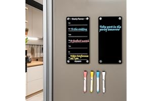 KICHOMTI Magnetic Calendar for Fridge Weekly Dry Erase Calendar Whiteboard 12”x6" Inches + Memo Acrylic Dry Erase Board for Refrigerator with 4 Dry Erase Markers in 4 Colors House Decor(Black)