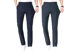 LUSHENUNI Men's Golf Pants Slim High Stretch, Ice Silk Dress Pants with Expandable-Waist Pants
