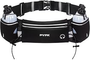 PYFK Upgraded Running Belt with Water Bottles, Hydration Belt for Men and Women, Water Bottle Holder Running Pouch Belt, Fann