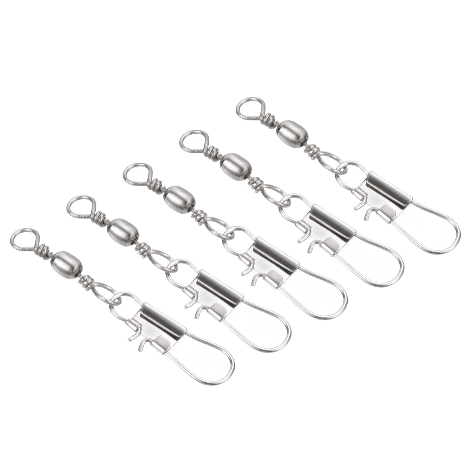 PATIKIL Fishing Barrel Swivel with Interlock Snap, 100Pcs 15lb Carbon Steel Solid Ring Terminal Tackle for Saltwater Freshwater Fishing, Silver