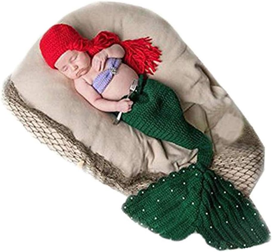 Newborn Baby Girl Costume Outfits Knitted Photography Props Mermaid Set