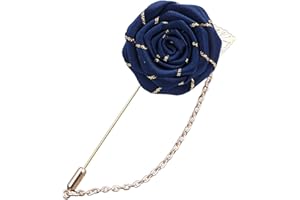 YOOESTORES82 YOOE Men Cloth Rose Flower with Gold Leaf Brooch. Red Blue Rose Floral Lapel Stick Handmade Boutonniere Pins for Suit,Lapel Pin Wedding Brooch