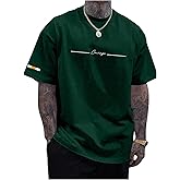 SOLY HUX Men's Graphic Tees Short Sleeve Crew Neck Letter Print T Shirt Casual Summer Tops Dark Green Letter Large