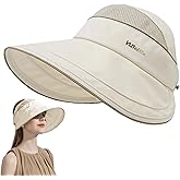Summer Beach Hat Packable Floppy Wide Brim Sun Hat for Women Large Brim Visor Hats UV Protection Ponytail Cap Beige