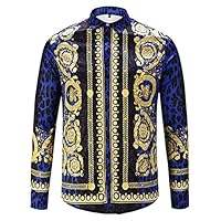 PIZOFF Mens Hipster Casual Button Down Dress Shirt Long Sleeve Luxury Gold Print Designer for Party Night Club Y1792-63-XXL