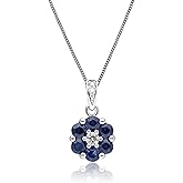 Gemondo USA 14K White Gold Round Blue Sapphire & Diamond Classic Flower Pendant