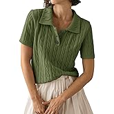 Imily Bela Womens Polo V Neck Pullovers Lightweight Short Sleeve Cable Knit Sweater Business Casual Summer Tops 2025