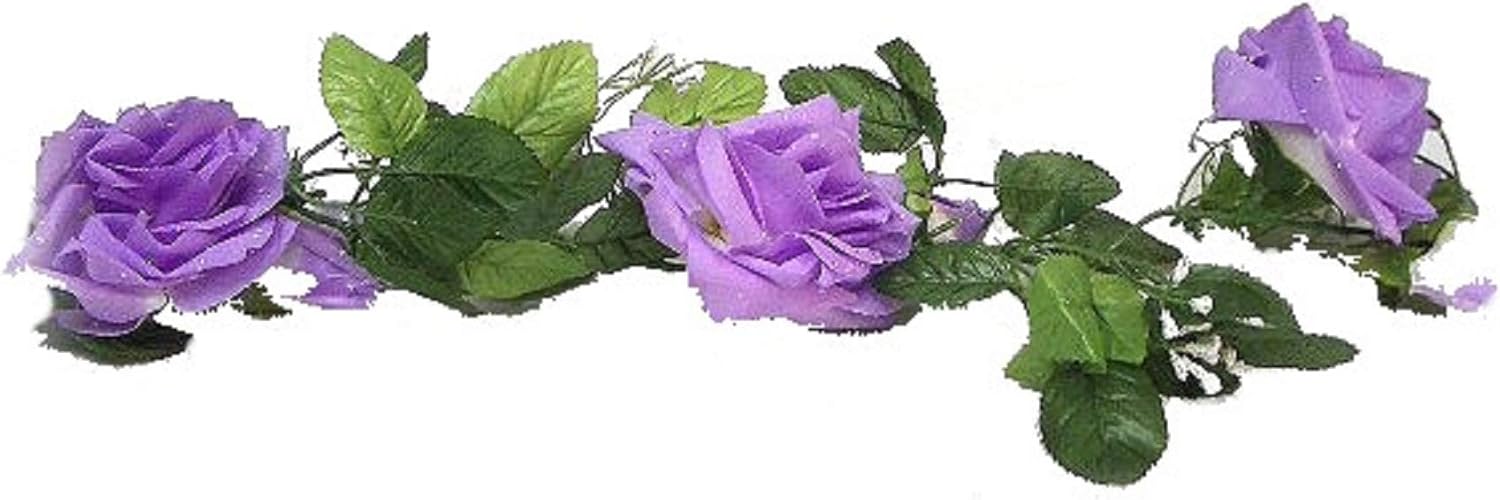 Ella and Lulu Dessign 11-ft of Rose Bloom Garland for Special Events Indoor & Outdoor Home Garden, Mother's, Anniversary, Christmas Day Wedding Wall Décor, One Size, Lavender