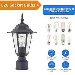 WISBEAM Outdoor Post Light, Pole Lantern, E26 Base