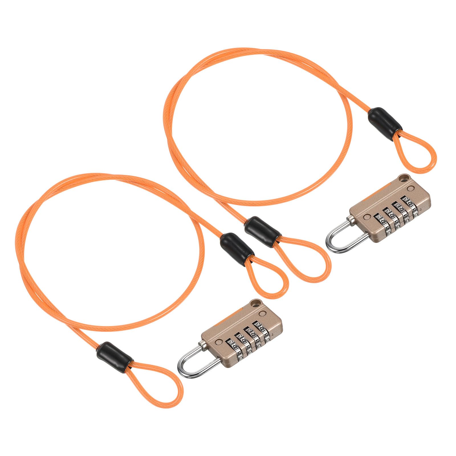 PATIKIL Security Steel Cable with 4 Digit Combination Lock, 2 Set 1.6Ft Coated Safety Wire Rope Double Loop Padlock for Outdoor Travel Luggage, Yellow