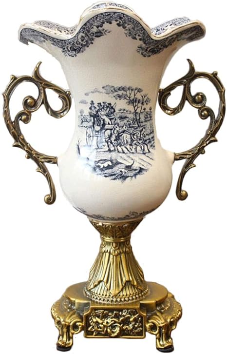 Amazon フランスのハイ足のダブル耳花瓶ヨーロッパ アメリカヴィラリビングルームポーチ合金セラミック装飾工芸装飾花瓶 花器 インテリアボウル オンライン通販