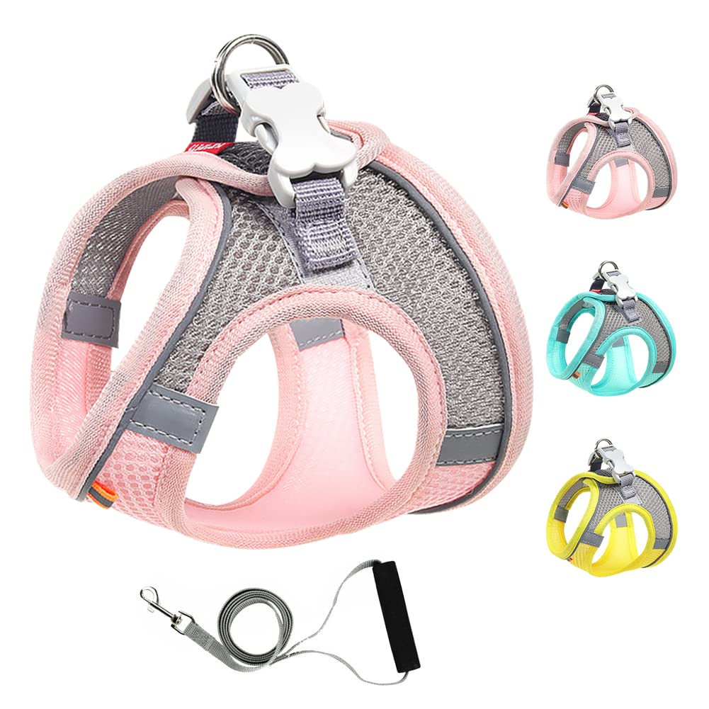 Mitili Dog Harness with Leash Set, No Pull Dogs Vest Harnesses Step-in Air Reflective Adjustable Breathable Mesh Cat Harness fit Small Medium Puppy Pet Cats (Fresh Pink, Small) — image 1