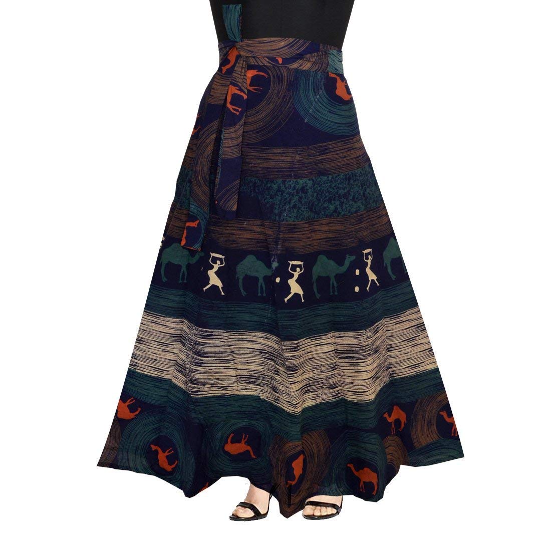 jwf wrap-around long skirt with printed patch-work
