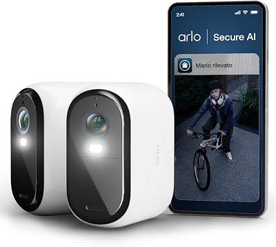 Essential 3 XL Telecamera WiFi Esterno Senza Fili, 2K, Telecamera WiFi Interno, Batteria Da 24 Mesi*, Sirena Allarme Casa, Sensore Di Movimento, Prova Inclusa Secure, 2 Telecamere, Bianche