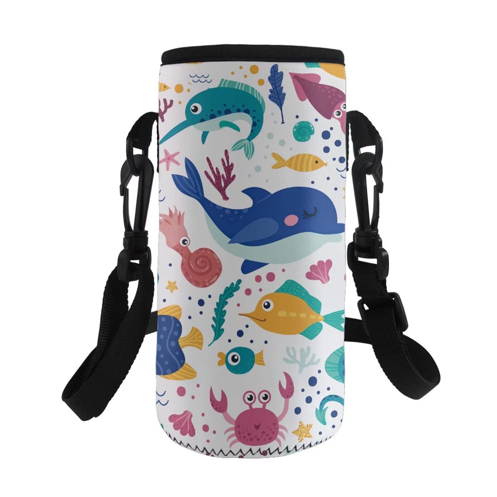 COEQINE Neoprene Water Bottle Carrier Holder Portable with Adjustable Shoulder Strap,with Cute Animal Pattern Kids Adult Bottle Carrier Bag Case Pouch,Stainless Steel or Plastic Bottles Bag