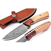 9" Handmade Damascus Hunting Knife - Best Damascus Skinning Knifes - Fixed Blade Hunting Knives, Best As Camping Knives, for survival & Fishing Multipurpose knife | Viking Knives With Leather Sheath