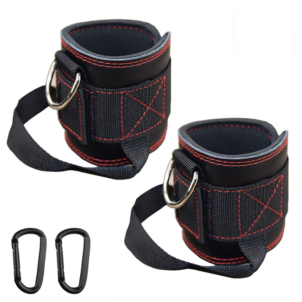HemeraPhit Genuine Leather Cable Machine Ankle Cuffs Padded D-Ring Hip Leg Training Ankle Straps Fits Women & Men
