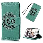 YOKIRIN iPhone 6/6S Case,Wallet Case Embossed 3D Totem Flower Pattern Premium PU Leather Soft TPU Inner Bumper with Wrist Strap Kickstand Closure Full Protective Cover Skin for iPhone 6/6S - Green
