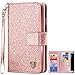 BENTOBEN Galaxy S7 Edge Case, S7 Edge Case, Glitter Shiny Bling Luxury Flip PU Leather Credit Card Holder Cash Pockets Wristlet Protective Wallet Case for Samsung Galaxy S7 Edge, Rose Gold