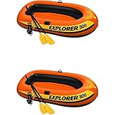 Intex 58332EP Explorer 300 Inflatable Boat Set: Includes Deluxe Boat Oars and Mini Hand Pump – Dual Air Chambers – Grab Rope 