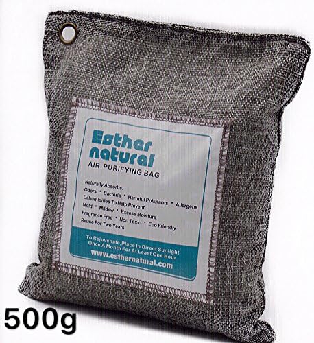 Esther Natural Air Purifying Bag, Natural Bamboo Charcoal Deodorizer, Naturally Removes Odor & Allergens. Fragrance free, chemical free, and non-toxic. 500g, Charcoal