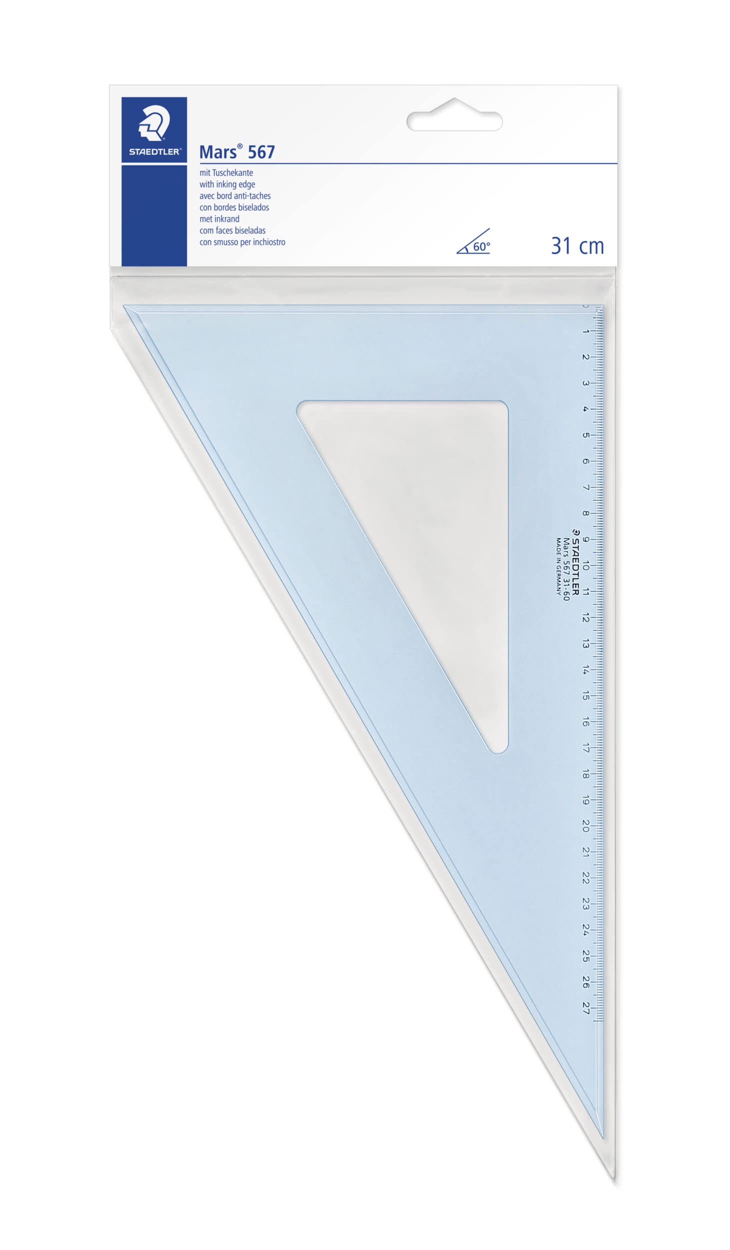 STAEDTLER 567 31-60 Mars Set Square, 31 cm 60/30 Degree - Transparent Blue (Pack of 1)