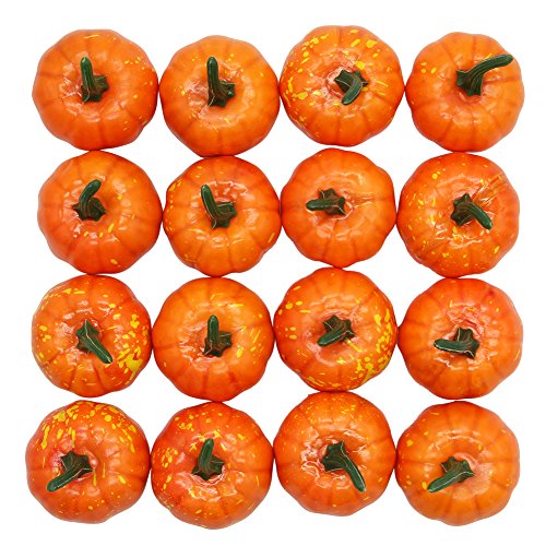 Yofit 16 Pcs Artificial Fruit Fake Mini Pumpkins for Halloween House Party Decoration (Orange)