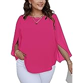 SCOMCHIC Plus Size Blouses for Women Summer Chiffon 3/4 Sleeve Tunic Tops Dressy Scoop Neck Casual Loose Flowy Shirts