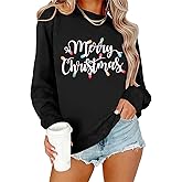 FUNMETA Womens Christmas Sweater Long Sleeve Crewneck Shirt Holiday Outfits Merry Xmas Sweatshirts S-XXL