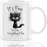 CFGBFDGH Cat Lover Gifts, I'm Fine Everything is Fine, Office Coffee Mug, Funny Ceramic Mug, Ceramic Cup, Funny Cat Gifts for Women Mom Animal Lover Christmas Birthday Gift 11oz White