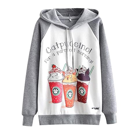 Styledress Sweatshirt Damen,Damen Langarmshirt Katze Drucken Hoodie Sweatshirt Sweatjacke Frauen Langarm Pullover Hosenanzug 