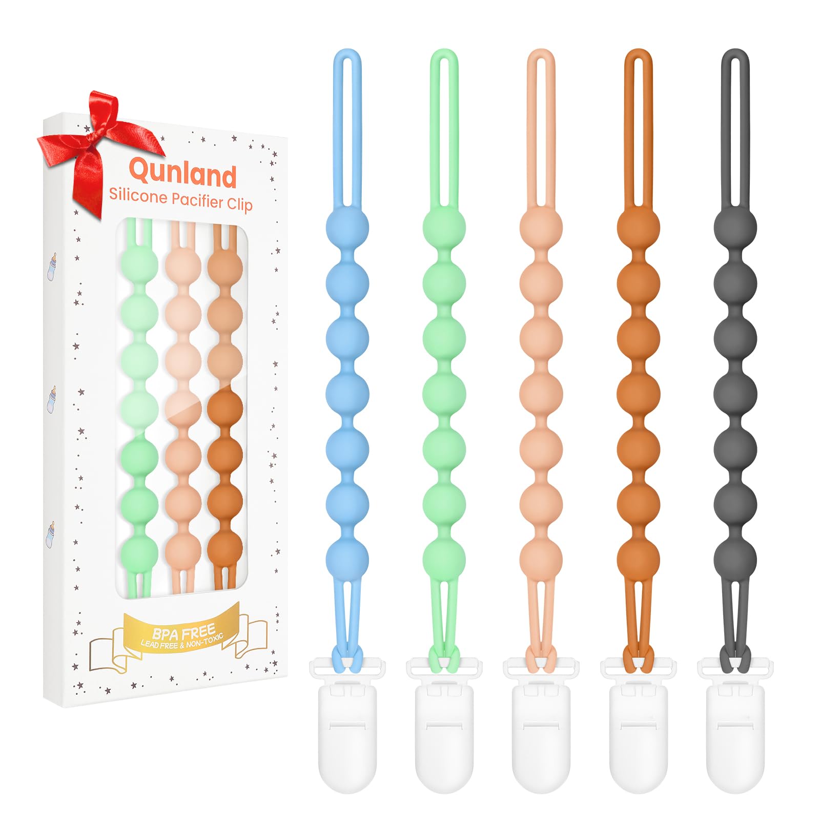 Photo 1 of Mothers Day Gifts Silicone Pacifier Clip, 5-Pack Pacifier Clips for Boys, One-Piece Soft Flexible Binky Clips Paci Holder with Rust-Free, Newborn Baby Girls Boy Essentials Gift for Teething Relief