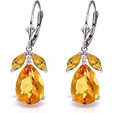 14k White Gold Leverback Earrings with Natural Citrines