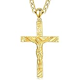 Vyrniss 18K Gold Crucifix Necklace for Men 18K Gold Cross Pendant Chain Jesus Cross Necklace Religious Jewelry Christian Gift