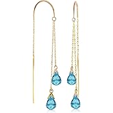 Galaxy Gold GG 14k Solid Yellow Gold Threaded Dangles Earrings with Natural 2.5 Carat Blue Topaz