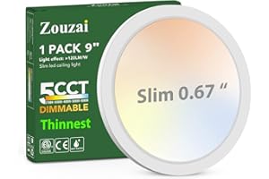zouzai LED Flush Mount Ceiling Light, Dimmable 5CCT Selectable 2700K/3000K/4000K/5000K/6000K,9 Inch 18W Ultra Thin Round Lighting Fixture ETL&Energy Star Listed (9 Inch,1 Pack,White)