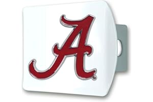 FANMATS 43617 University of Alabama Color Hitch Cover - White with Metal Chrome 3D Logo Emblem – Easy Installation on Truck, SUV, Car - Ideal Gift for Die Hard NCAA Fan