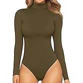 MANGOPOP Women's Mock Turtle Neck Long Sleeve Tops Bodysuit Jumpsuit