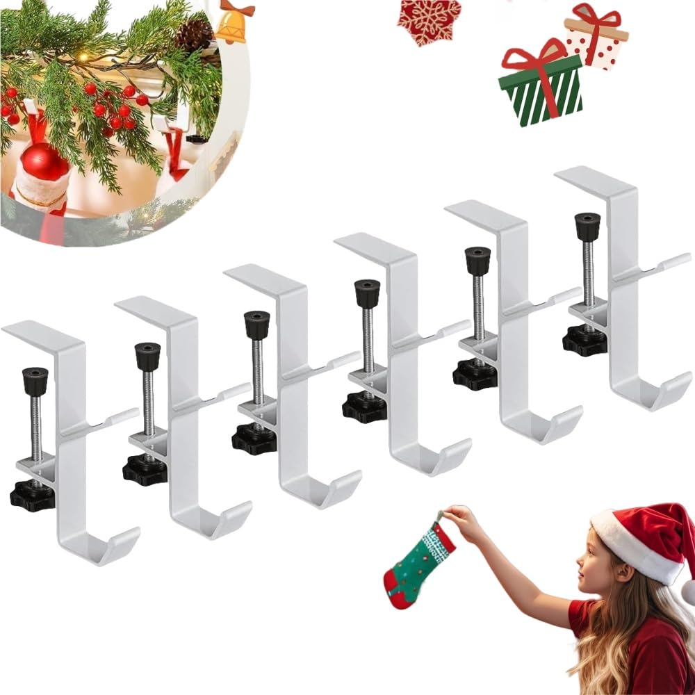 Photo 1 of 2 in 1 Stocking Hangers for Mantel & Fireplace Stocking Holders - Adjustable No Drill Mantle Hooks for Christmas Xmas Fireplace Garland for Holiday Home Decoration