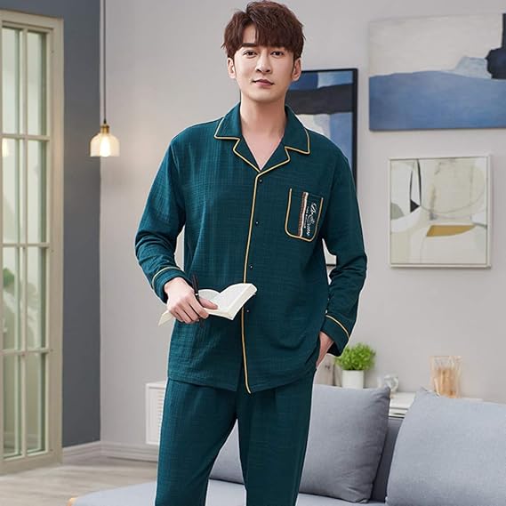 ZWLXY Men's Pajamas Set, Cotton Spring and Autumn LongSleeved Printing, Men's