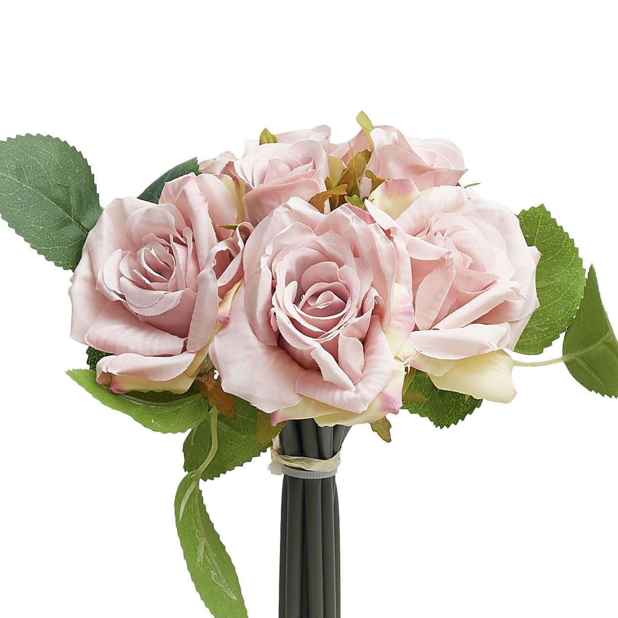 The Baked Studio – Silk Hand Tied Bella Rose And Tea Rose 8-Piece Bouquet For Cake Decorating, Home Décor, Weddings, Bridesmade Bouquets and Crafts (Dusty Pink + Mini Tea Roses) — image 1
