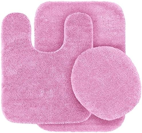 3PC BATHROOM SET BATH MAT COUNTOUR RUG LID COVER PLAIN