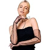 SAWINDA Long Tulle Gloves Ruched Fingerless Gloves Wedding Bridal Sheer Tulle Stretchy Arm Sleeves for Women, 20.5Inch